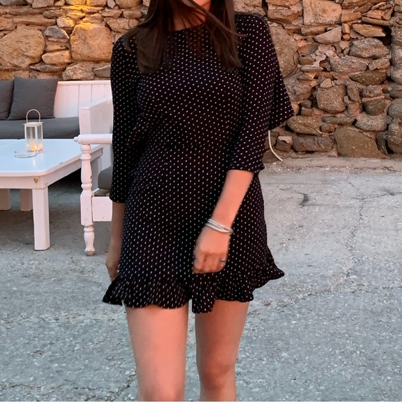 Unique21 Frill Backless Mini Dress Polka Dot Open Back Black & White Dress - Picture 1 of 9